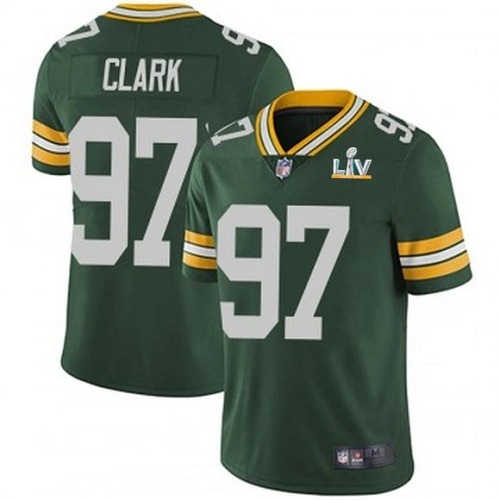 Men's Green Bay Packers #97 Kenny Clark Green NFL 2021 Super Bowl LV Stitched Jersey Men's Green Bay Packers #97 Kenny Clark Green NFL 2021 Super Bowl LV Stitched Jersey
